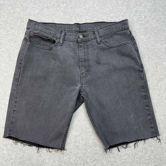 Levi Strauss & Co 541 Denim Shorts Mens 36x34 Washed Black Frayed Hem Bermuda - Picture 1 of 10